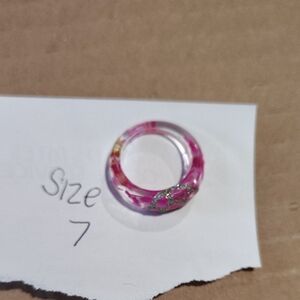 Pink Resin Ring with Silver Glitter Accent - Size 7